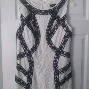 Tadashi Shoji white and black lace dress